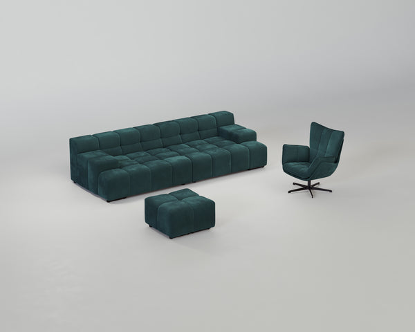 Accardi Wohnzimmerset (3-Sitzer + Hocker + Sessel)