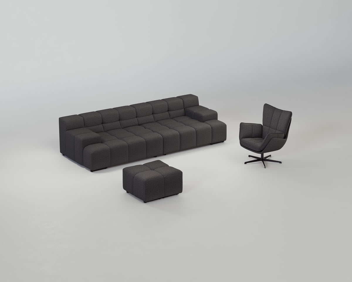 Accardi Wohnzimmerset (3-Sitzer + Hocker + Sessel)