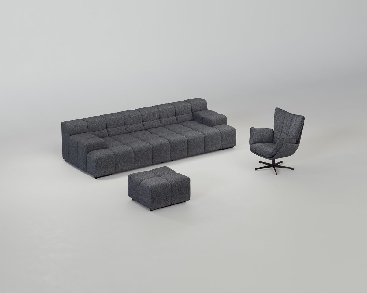 Accardi Wohnzimmerset (3-Sitzer + Hocker + Sessel)