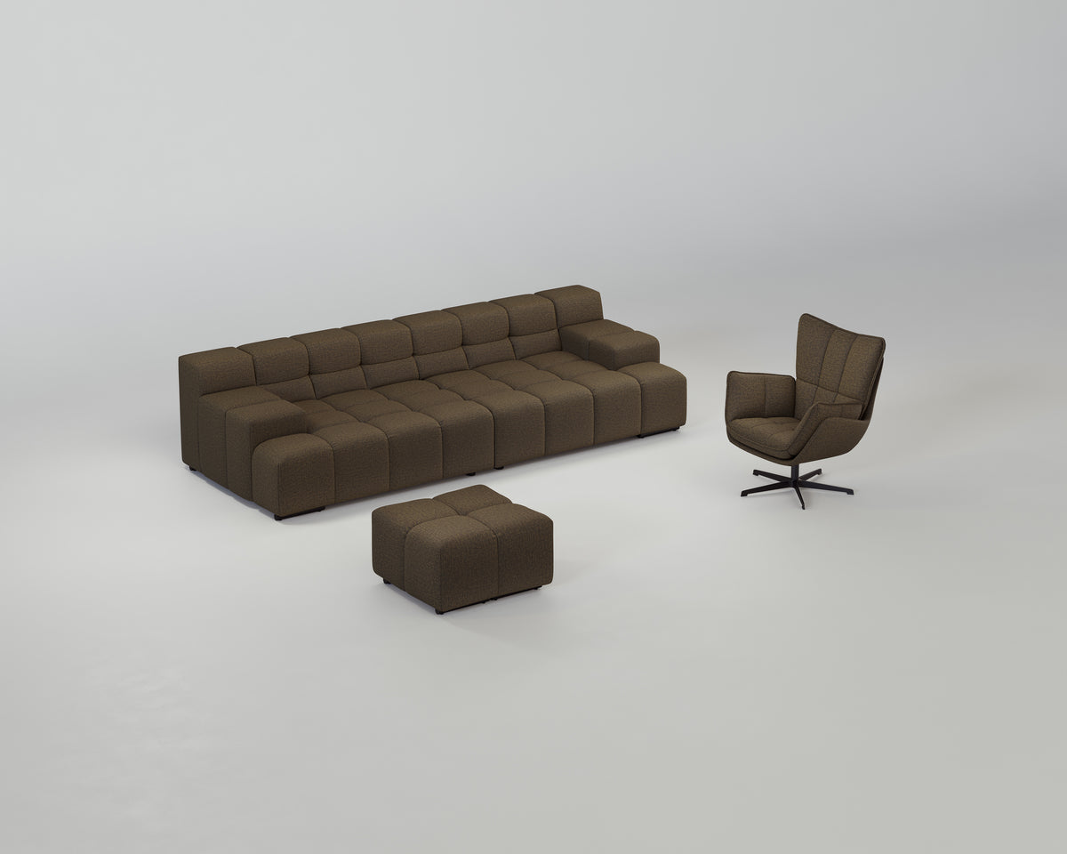 Accardi Wohnzimmerset (3-Sitzer + Hocker + Sessel)