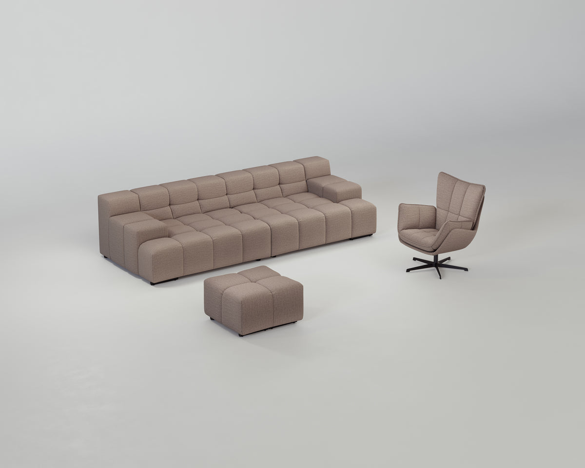 Accardi Wohnzimmerset (3-Sitzer + Hocker + Sessel)
