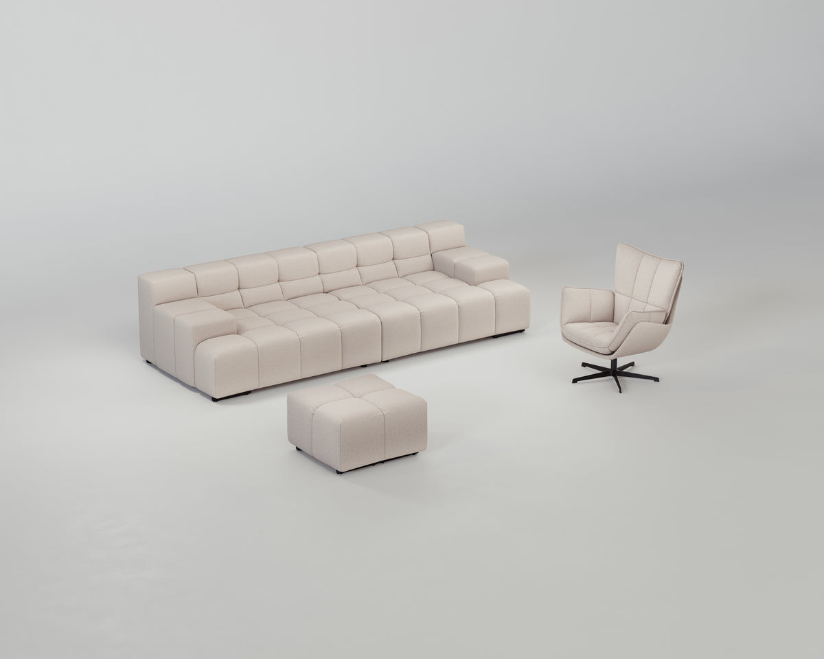 Accardi Wohnzimmerset (3-Sitzer + Hocker + Sessel)